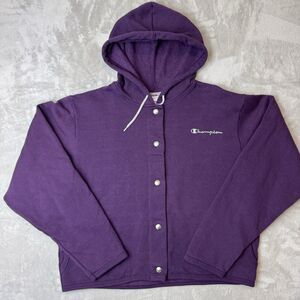 Champion Purple Hoodie Women’s L Button Front Embroidered Logo